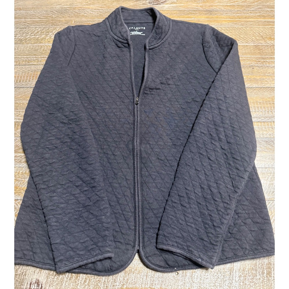 Talbots Quilted Jacket Women Small Gray Mock Neck Full Zip Cotton Blend Preloved - Picture 6 of 6